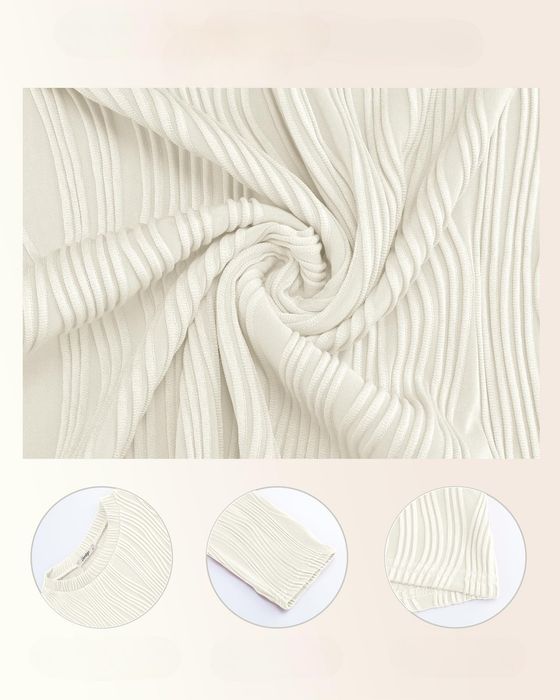 Sweter damski falowany - elastan - okrągły dekolt - biały L