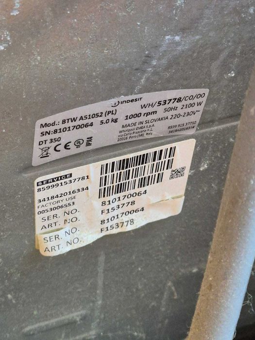 Pralka INDESIT ładowana od góry