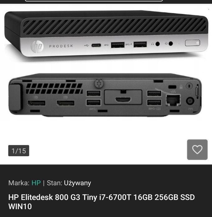 HP Elitedesk 800 G3 Tiny i7-6700T 16GB 256GB SSD WIN10 Pro
