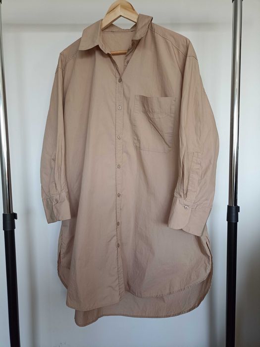Beżowa koszula oversize zara bawełna