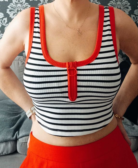 Nowy prazkowany crop top szeroki zamek S-L