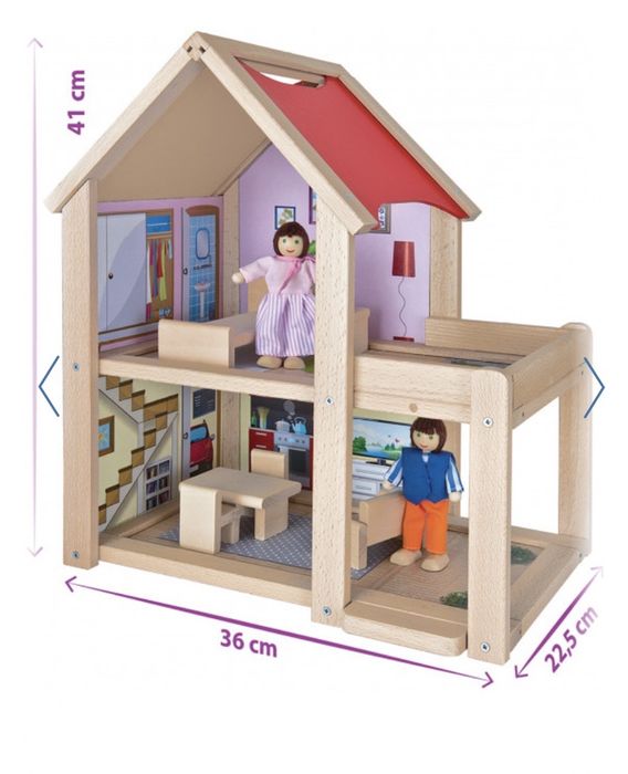 Дом для кукол двухэтажный Eichhorn с 2 куклами и аксессуарами