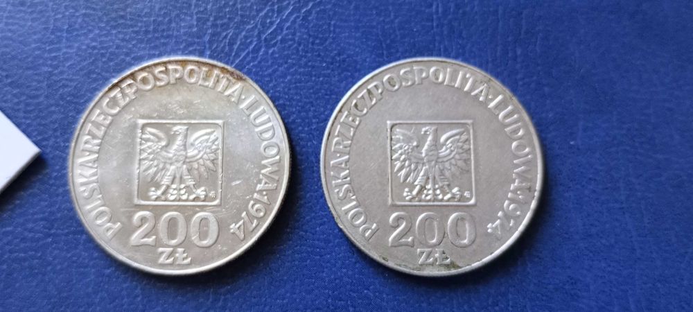 Stare monety 200 zł 1974 zestaw 2 monety PRL srebro