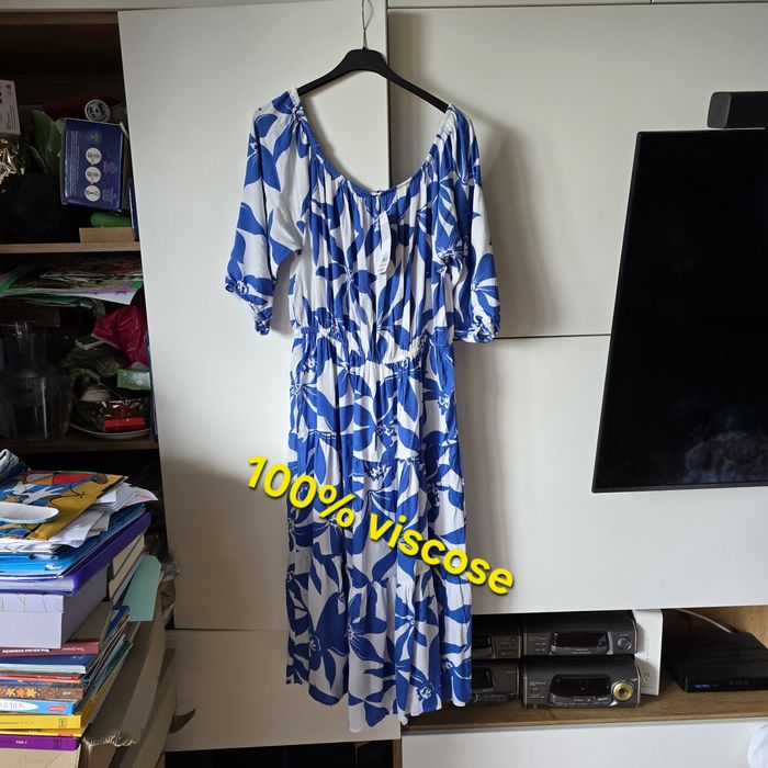 Sukienka maxi letnia xxl 44 krótki rękaw wiskoza
