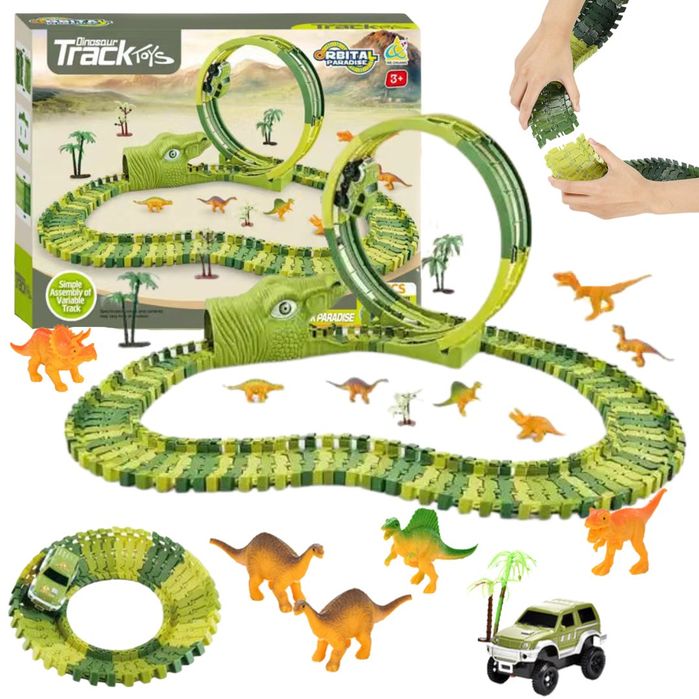 Tor wyścigowy pętla dinozaur dino autko na baterie dinozaury figurki