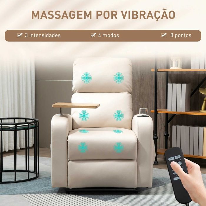 Sofá de Massagem, Cadeira Relax Elétrica, Reclinação 145, Bege