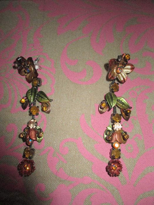 conjunto de colar e brincos de senhora flores