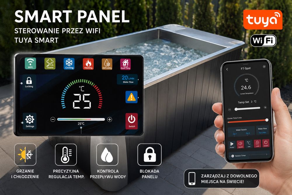 Balia nierdzewna Wanna lodowa 3-42°C WiFi Tuya Chłodzenie + Grzanie Premium