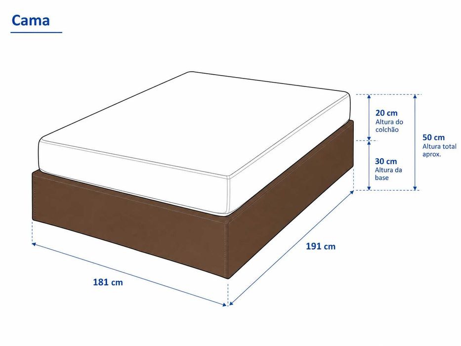Cama de casal com colchão 181x191 cm – ótimo estado