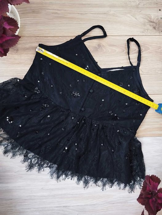 koronkowy crop top z cekinami XS ramiączka błyszczący goth alternative