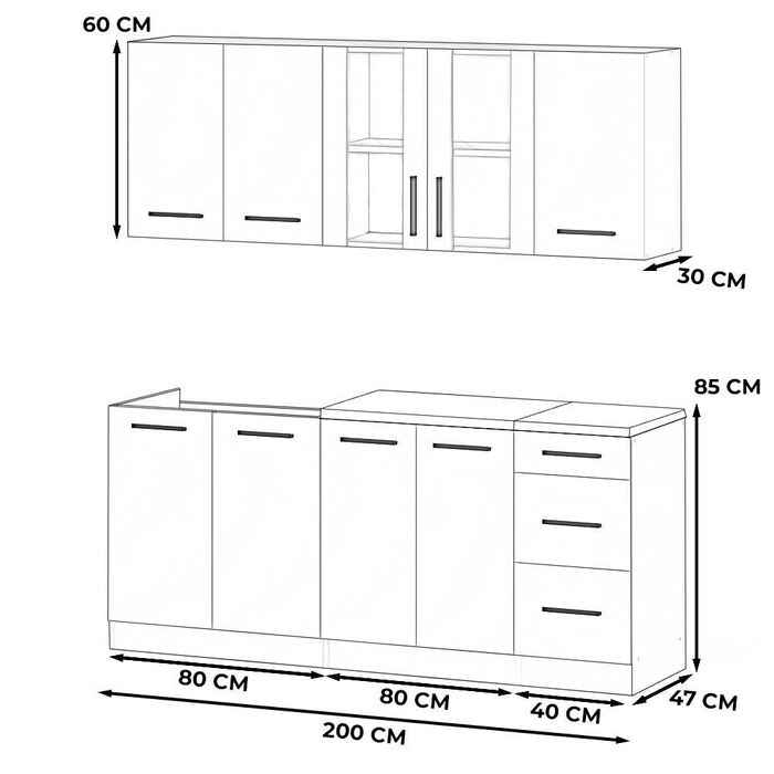 Kuchnia Nowoczesna Modułowa Rest 2.0m Zestaw Szafki Kuchenne Pojemne
