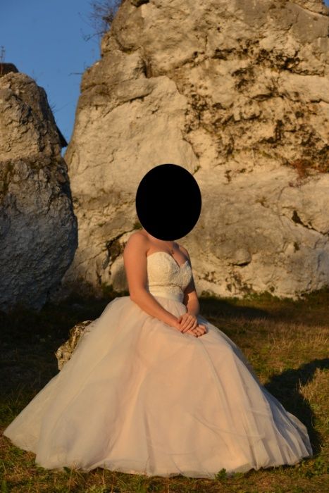 Przepiękna dwukolorowa suknia ślubna ombre pudrowy róż34GRATIS