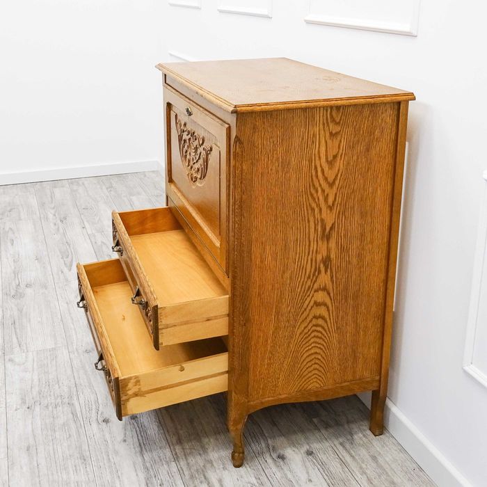 Drewniana KOMODA francuska LUDWIK DĄB KOMODA nóżki 2 szuflady 70. XX