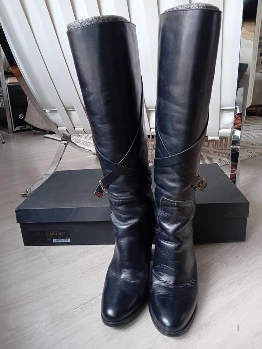 Kozaki Massimo Dutti R 38 czarne wysokie obcasy skóra naturalna