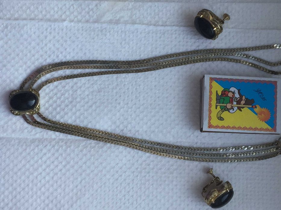 Кулон + кліпси, браслет з чорним агатом