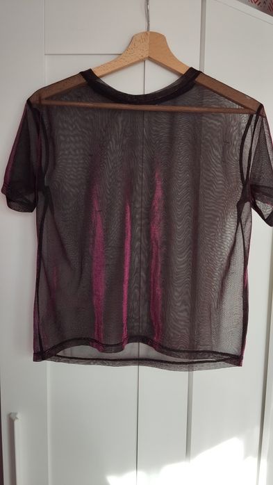 Prześwitujący połyskujący fioletowy T-shirt H&M
