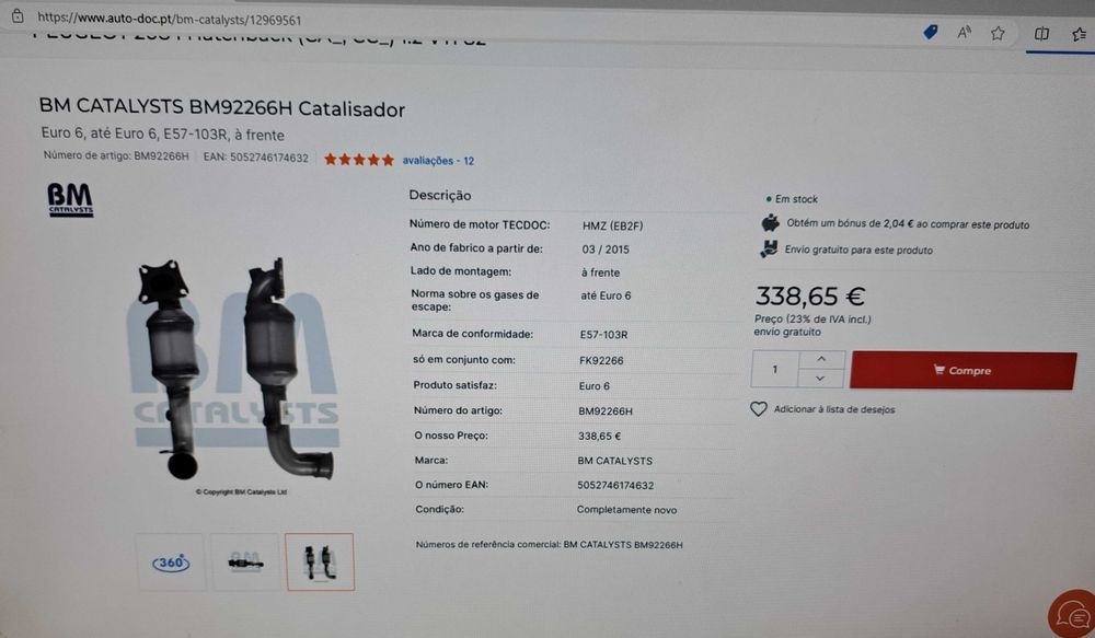 Vendo catalisador Peugeot 208 NOVO