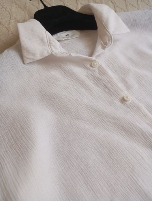 H&M 10-13L Luźna biała koszula z miękkiej tkaniny krepowej