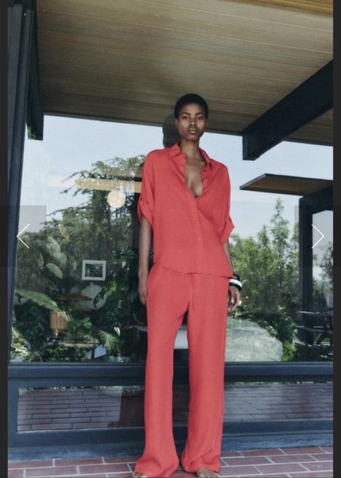 Костюм в піжамному стилі червоний zara