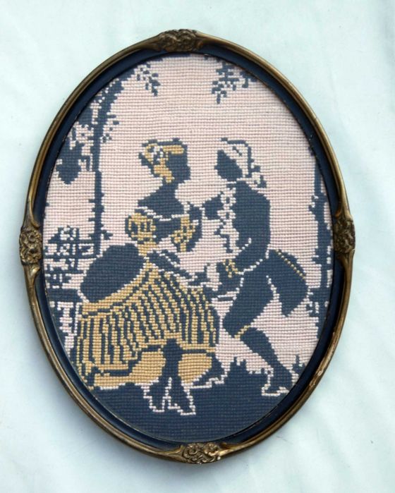 zabytkowy obrazek haft krzyżykowy prezent ślubny zakochana para