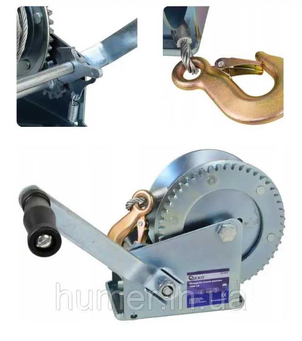 Лебідка барабанна ручна Geko 816 кг довжина 10 м | діаметр тросу 5 мм