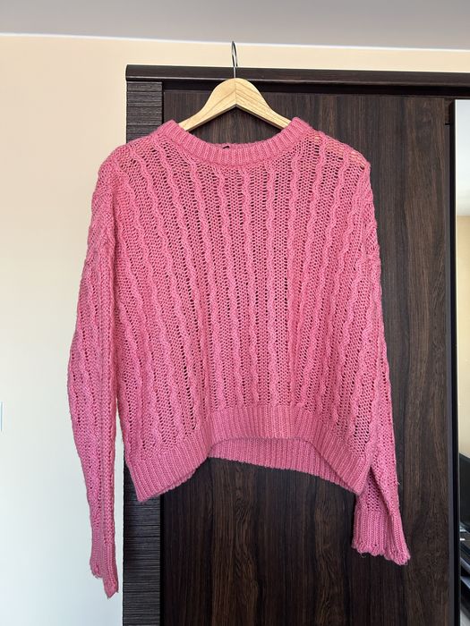 Sweter różowy warkocz H&M M