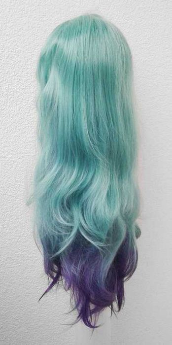 Seraphine Superstar LoL Liga Legend cosplay wig peruka turkusowa ombre