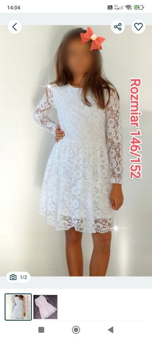 Sukienka dziewczęca biała koronkowa r. 146-152