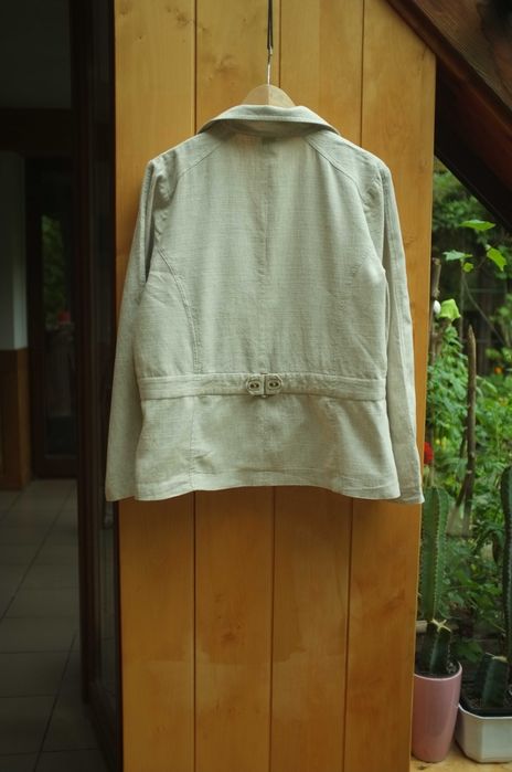 Ekskluzywny kremowy lniany żakiet boho etno ecru len 46
