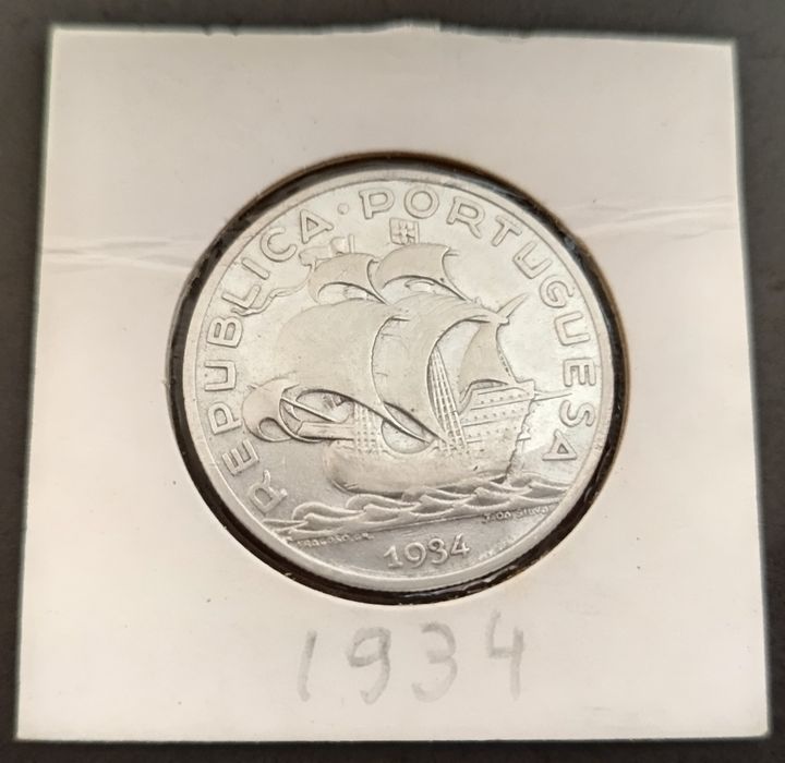 Moeda em prata de 10$00 de  1934 Caravelas