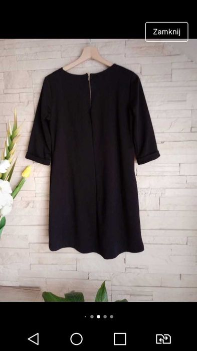 Czarna elegancka wizytowa sukienka rękaw 3/4  r. 38 E.M.G.