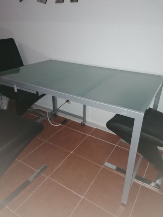 Mesa de trabalho com mesa de apoio vidro fosco