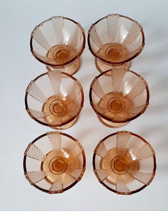 6x pucharek Art deco Zawiercie szkło kolorowe