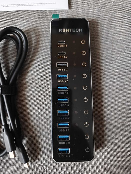 RSHTECH Koncentrator hub USB 3.2/USB-C 10-portowy 60W 10Gb/s