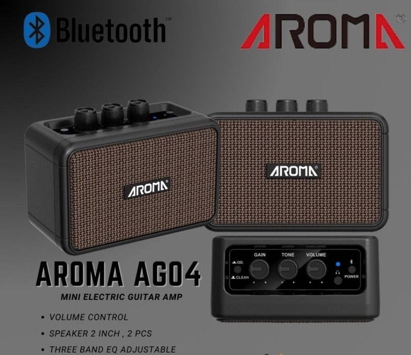 Мини  комбоусилитель "Aroma AG-04". Аккумулятор, Gain, Bluetooth