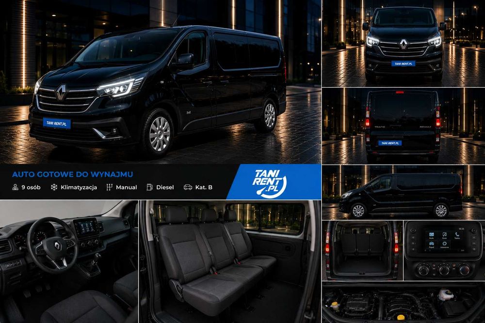 Wynajem samochodów  ŁÓDŹ Renault Trafic LONG 9-osobowy .