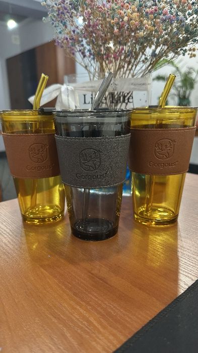 Скляні стакани з трубочкою | Для холодних і гарячих напоїв