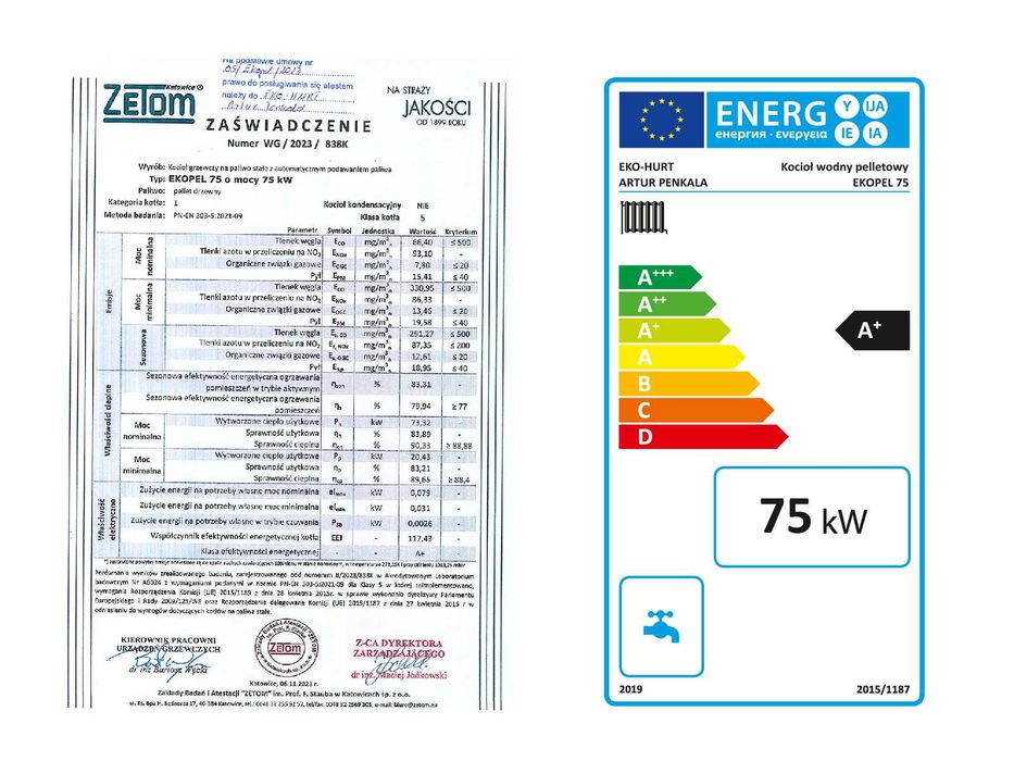 Kocioł z podajnikiem na pellet EKOPEL 75kW A+ certyfikat ECODESIGN