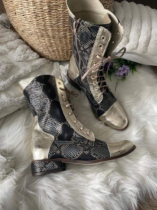 Eleganckie botki workery wężowe dwa wzory skóra naturalna