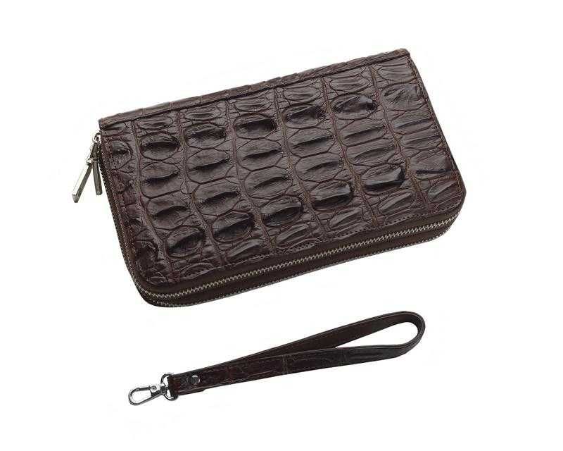 Барсетка клатч мужской из нат. кожи крокодила на 2 молниях коричневая