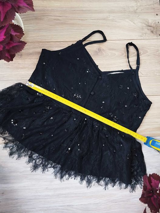 koronkowy crop top z cekinami XS ramiączka błyszczący goth alternative