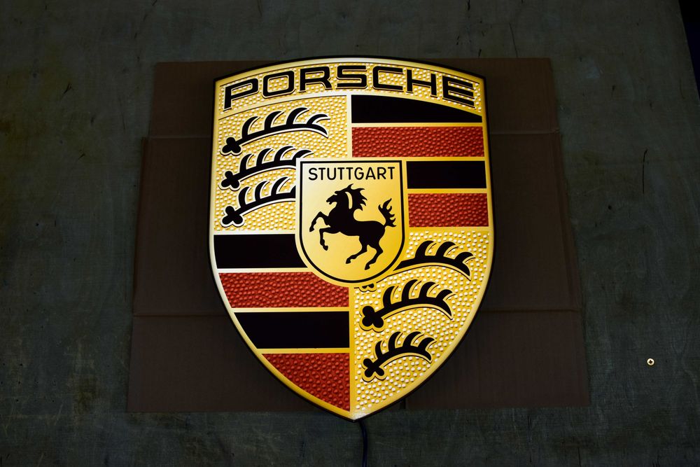 Podświetlane logo PORSCHE, Reklama świetlna, Plafon, Szyld, Prezent