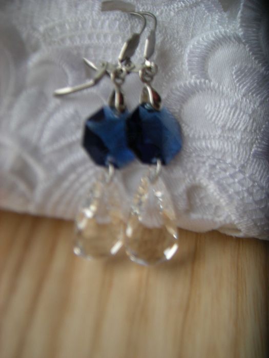 kolczyki 6,5cm przezroczysty i szafirowy kryształ Swarovski