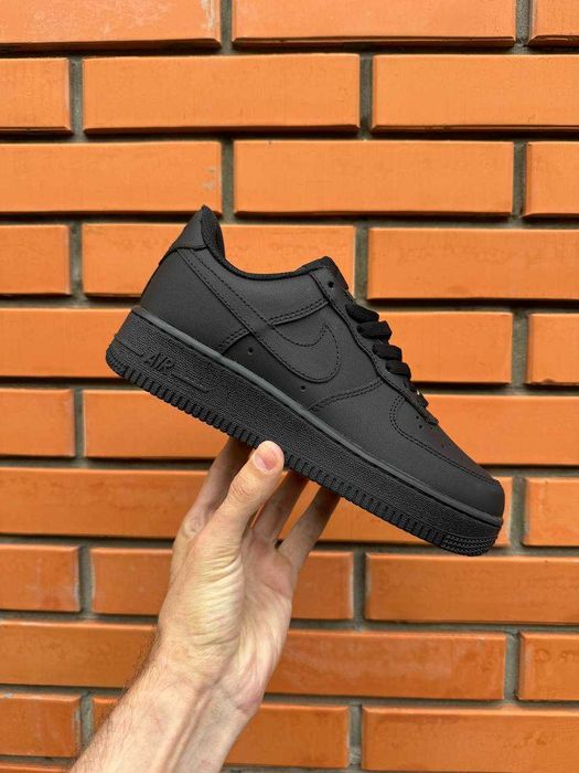 Чоловічі кросівки Nike Air Force 1 '07 Black Premium чорні шкіряні Найк Аір Форс | Мужские кроссовки Найк Аир Форс черные кожаные 36 - 45
