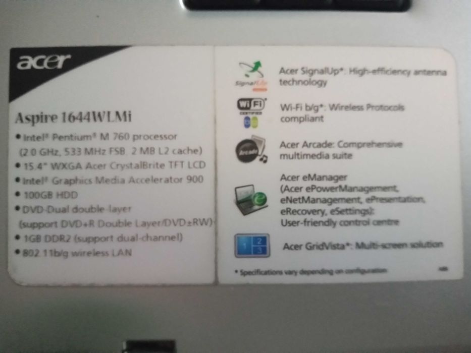 Acer Aspire 1644WLMi Laptop for Parts64585047458177122