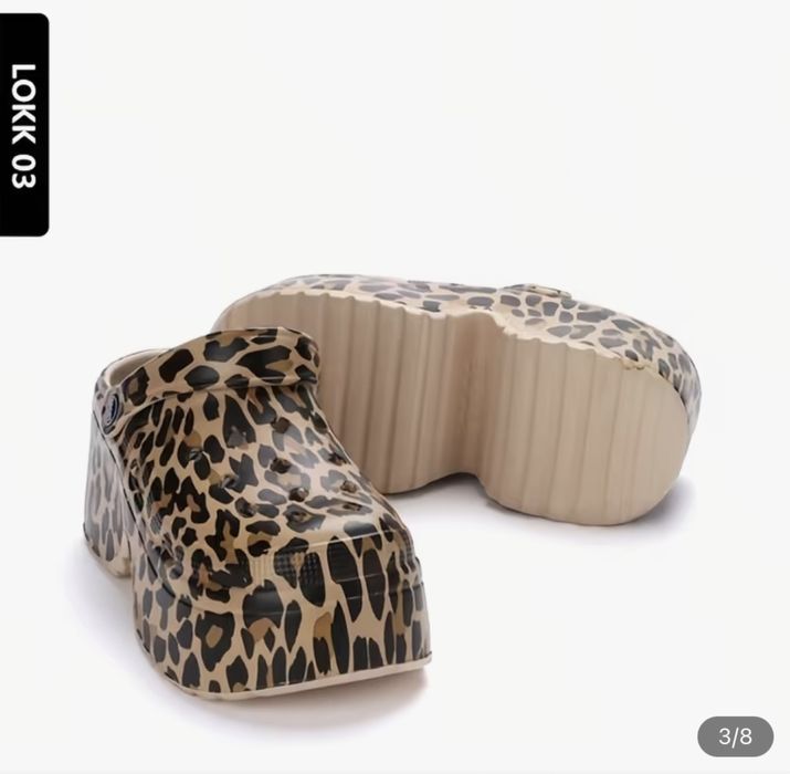 Сандалі крокси з леопардовим принтом на платформі на товстій підошві