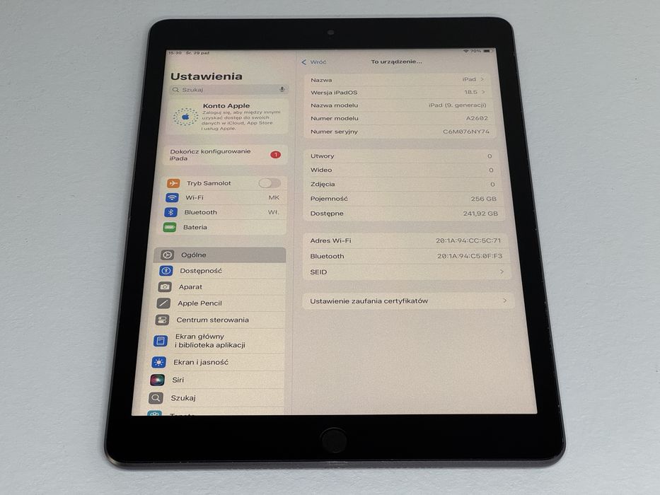 iPad 9. gen. (A2602) - 256GB - faktura VAT 23%