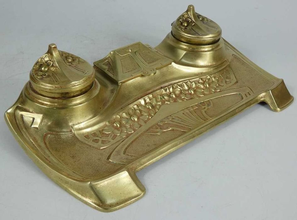 Duży KAŁAMARZ mosiądz organizer stalówka SECESJA 30,5 cm