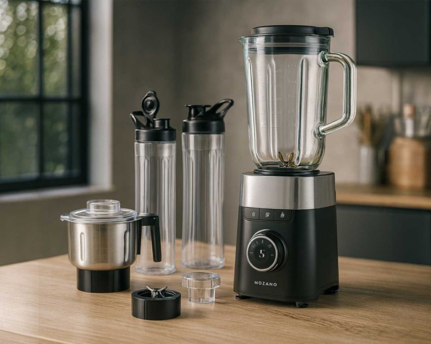 MOCNY Blender Kielichowy 1200W Kielich SZKLANY 2,2L Młynek 2x Bidony