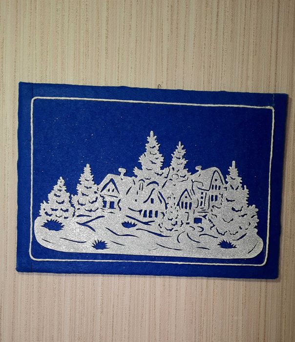 Картина зимова, витинанка, зима, декор на зиму, на подарунок, ручна